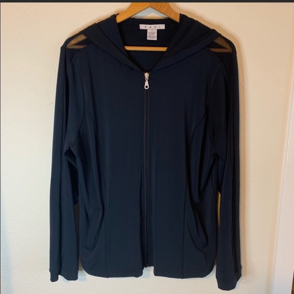 CAbi Full Zip Workout Hoodie with Mesh Panels Navy
